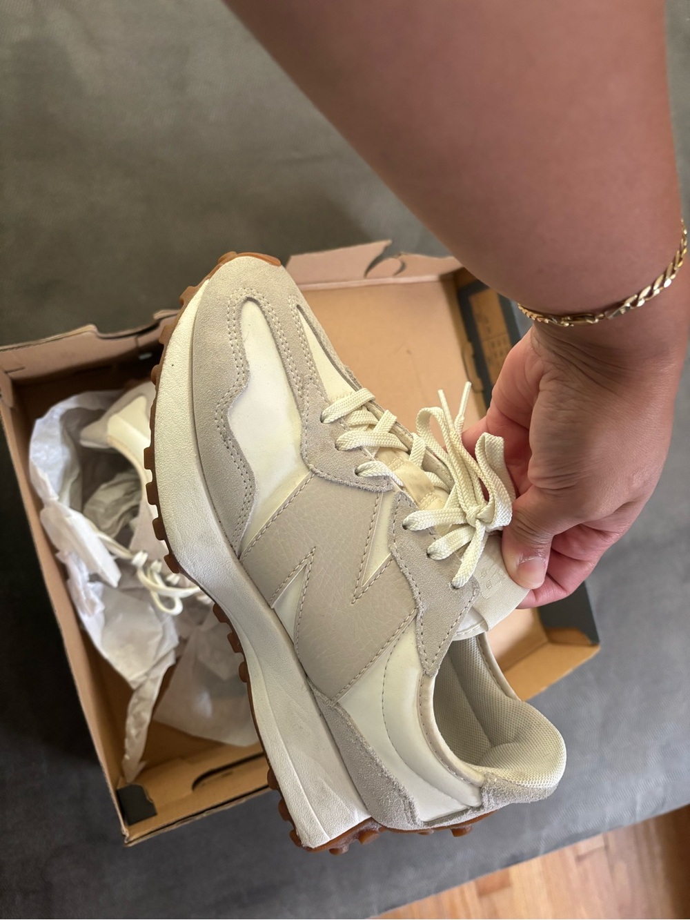 New Balance Cream and Gum Retro Runner Sneakers 327